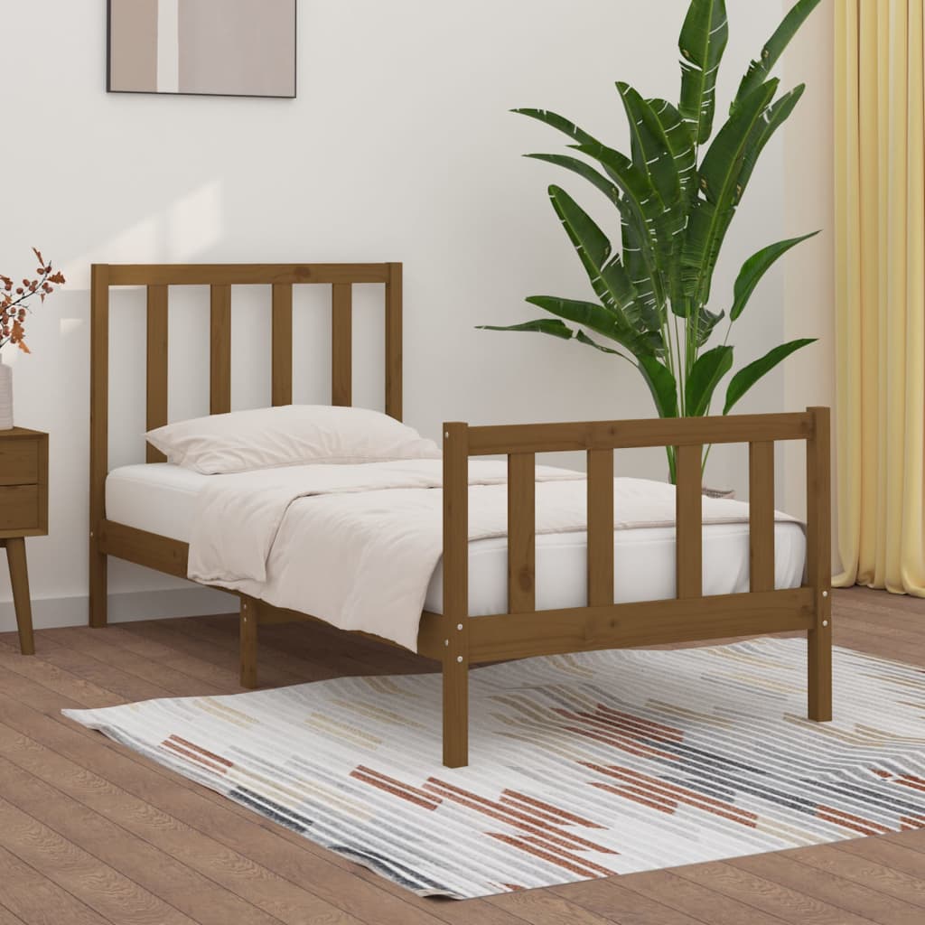 Berkfield Bed Frame Honey Brown Solid Wood 75x190 cm Small Single