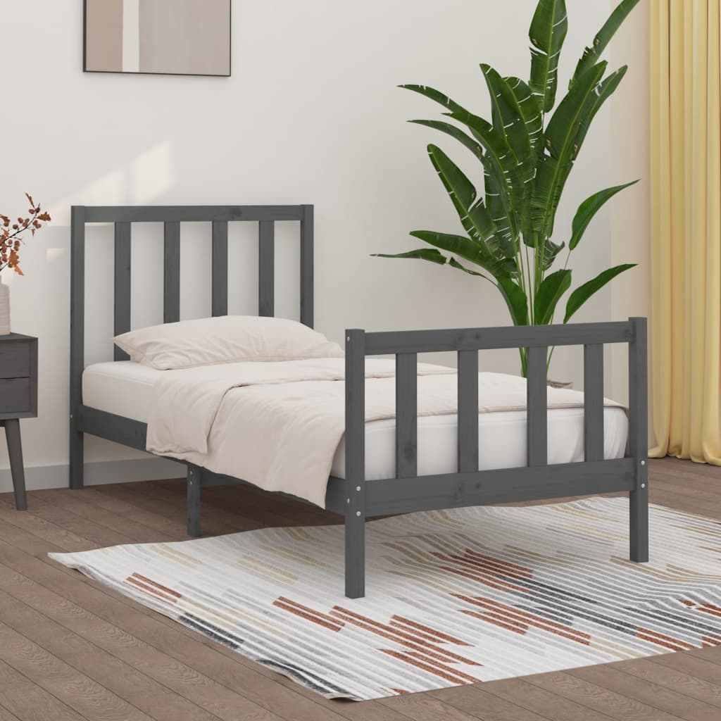 Berkfield Bed Frame Grey Solid Wood 90x190 cm Single