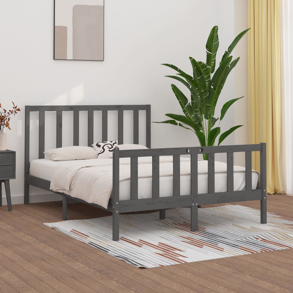 Berkfield Bed Frame Grey Solid Wood 120x190 cm Small Double