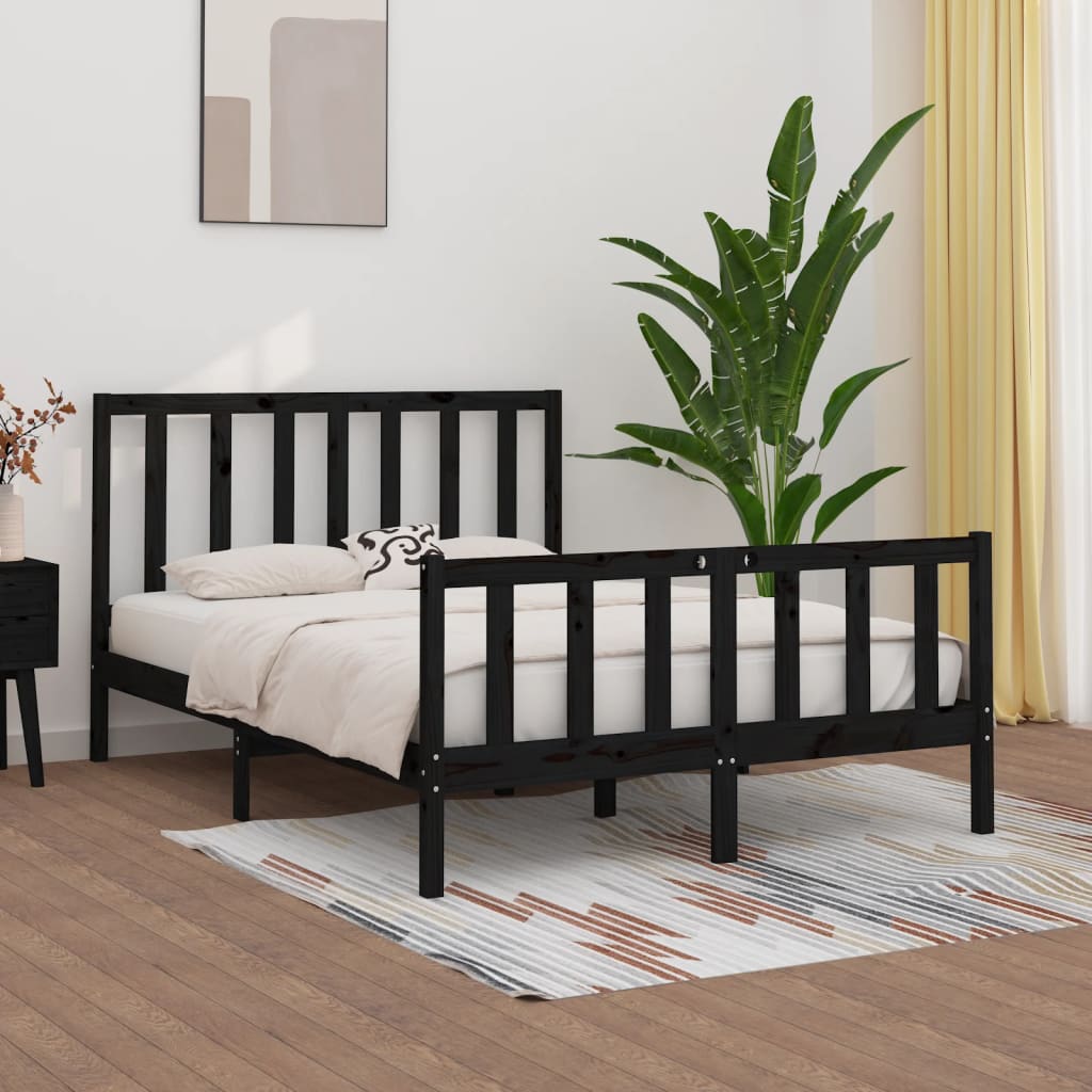Berkfield Bed Frame Black Solid Wood 120x190 cm Small Double