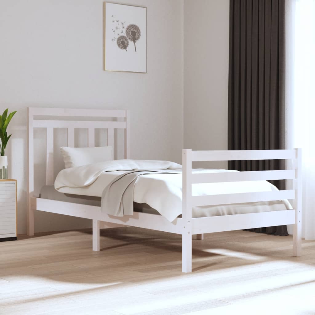 Berkfield Bed Frame White Solid Wood 75x190 cm Small Single