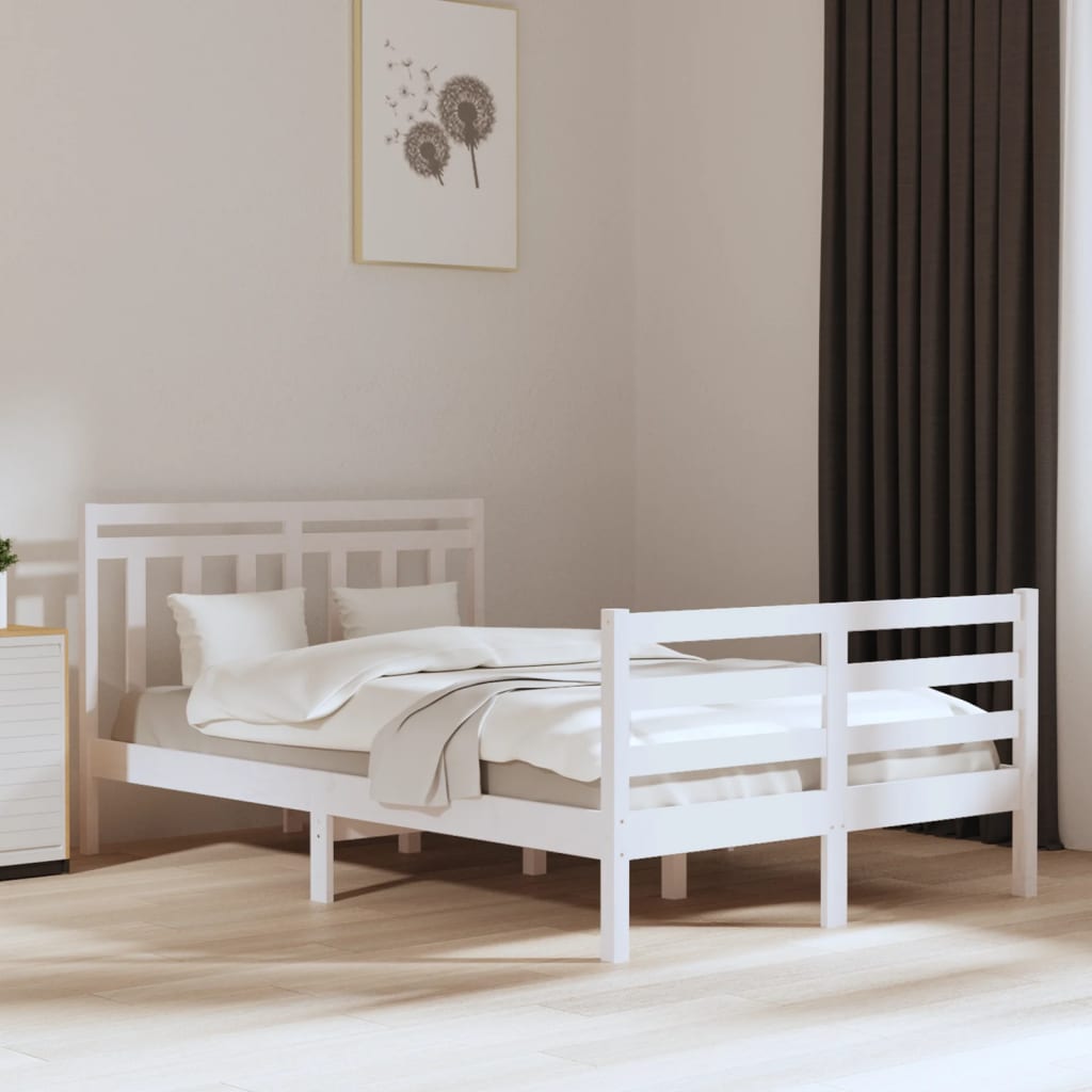 Berkfield Bed Frame White Solid Wood 135x190 cm Double