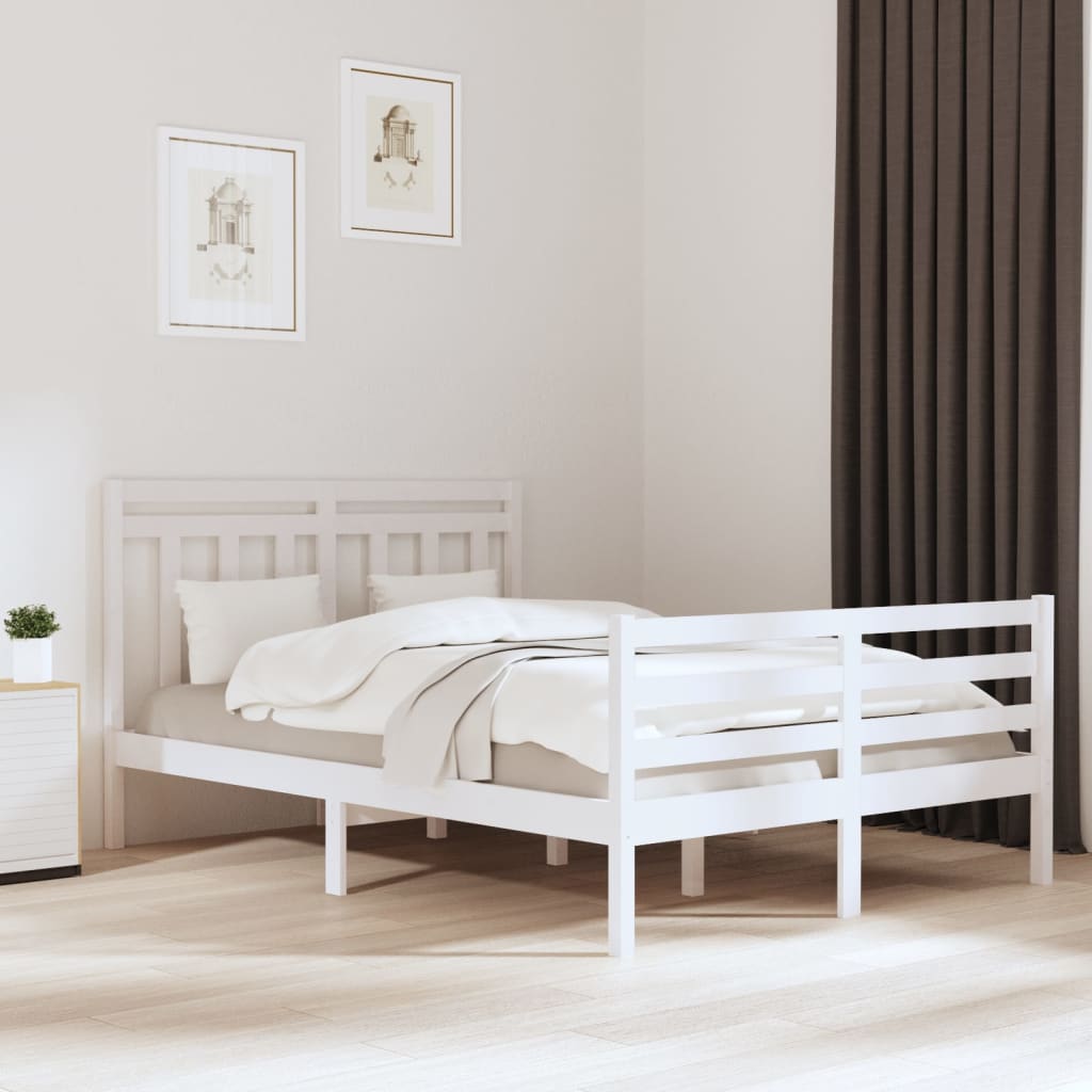 Berkfield Bed Frame White Solid Wood 140x190 cm