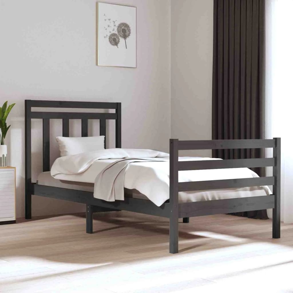 Berkfield Bed Frame Grey Solid Wood 90x200 cm
