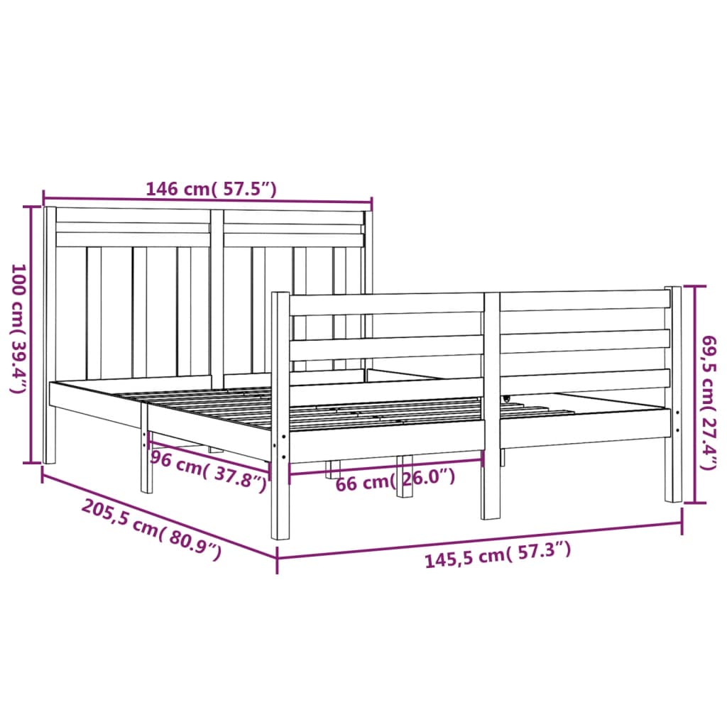 Berkfield Bed Frame Grey Solid Wood 140x200 cm