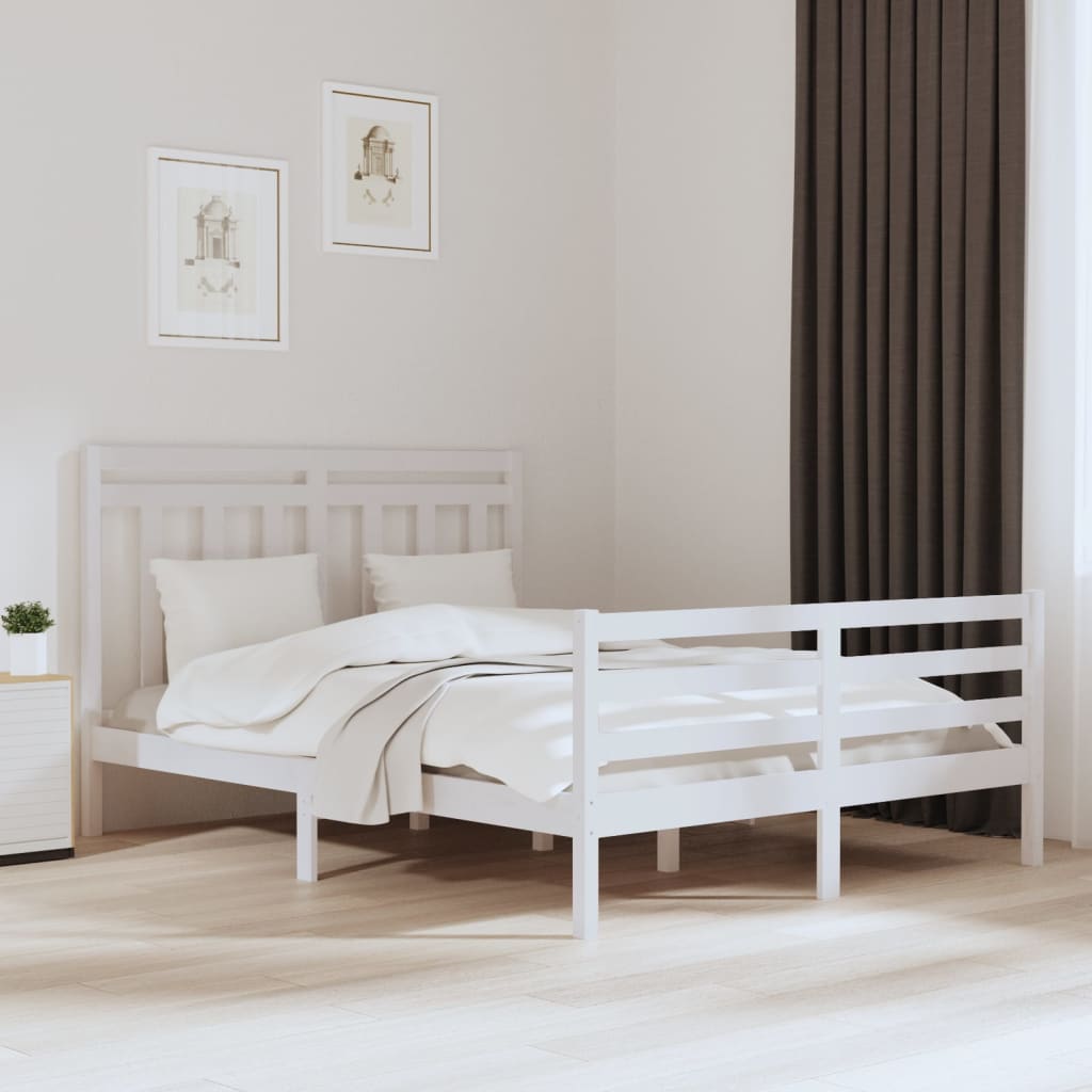Berkfield Bed Frame White Solid Wood 150x200 cm King Size