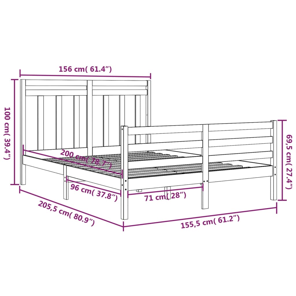 Berkfield Bed Frame Grey Solid Wood 150x200 cm King Size