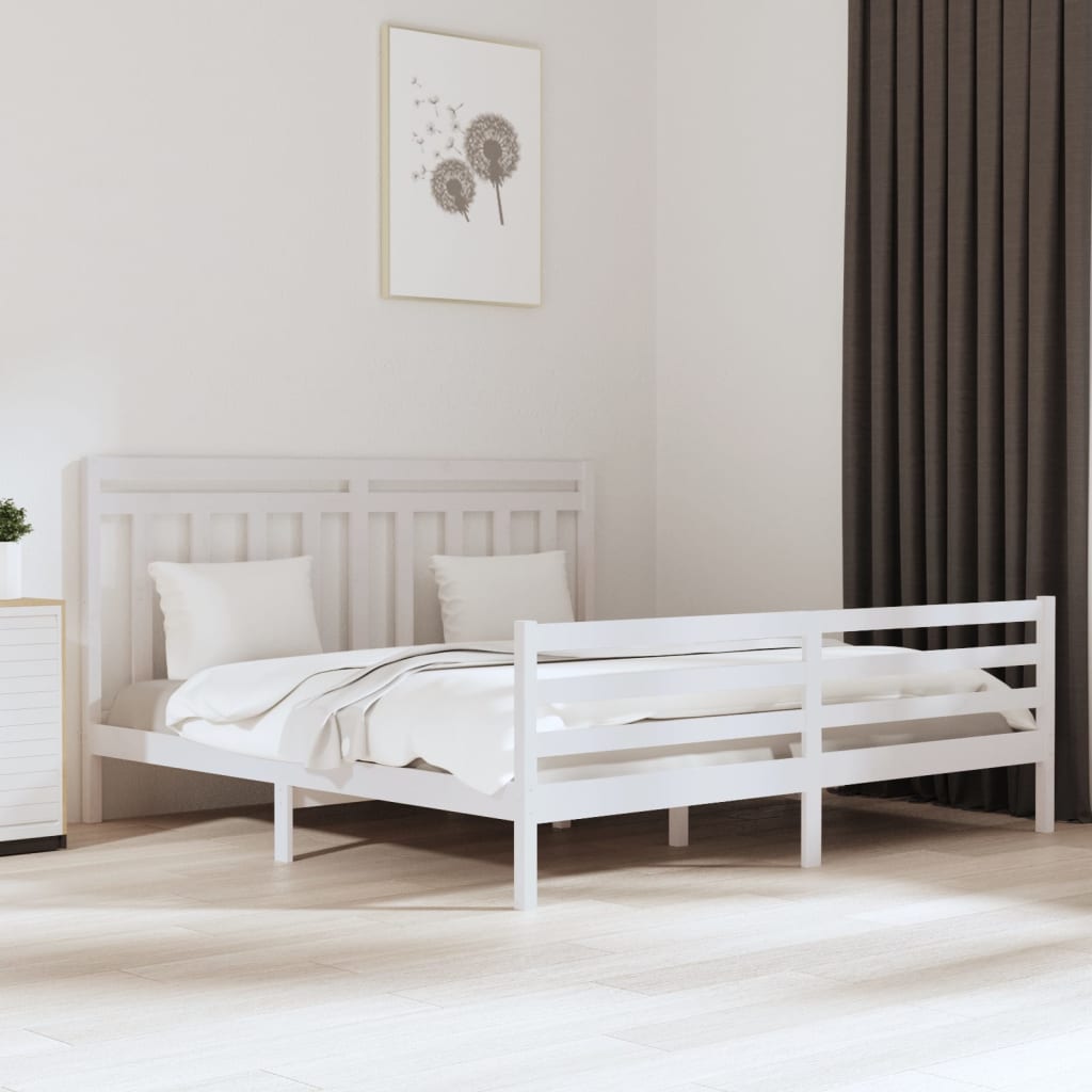 Berkfield Bed Frame White Solid Wood 180x200 cm Super King Size
