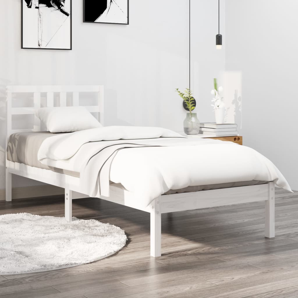 Berkfield Bed Frame White Solid Wood 75x190 cm Small Single