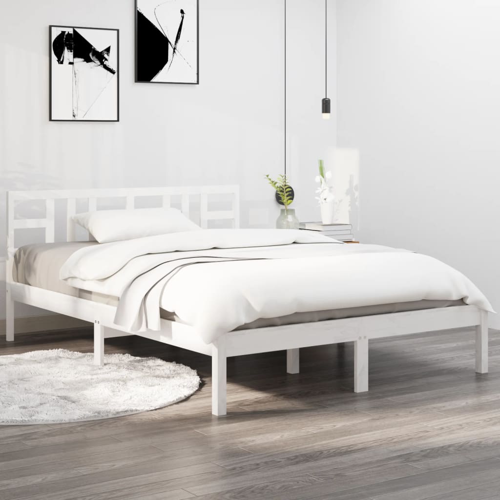Berkfield Bed Frame White Solid Wood 120x190 cm Small Double