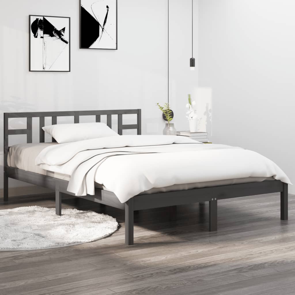Berkfield Bed Frame Grey Solid Wood 135x190 cm Double