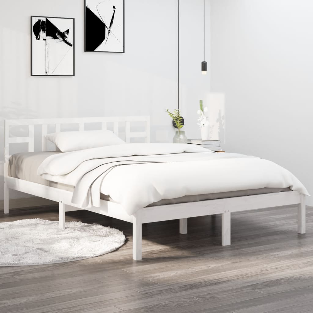 Berkfield Bed Frame White Solid Wood 140x190 cm