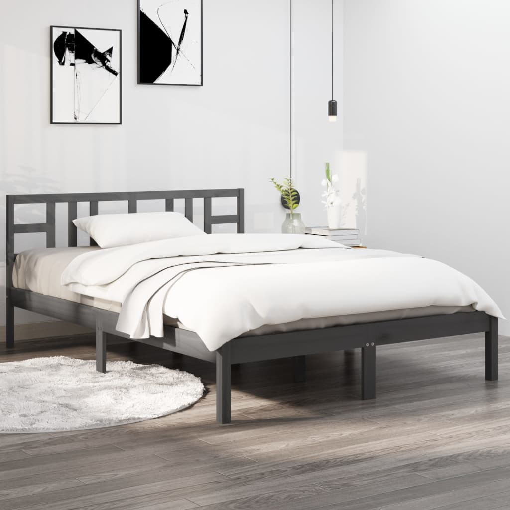 Berkfield Bed Frame Grey Solid Wood 150x200 cm King Size