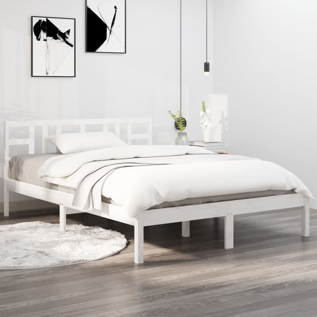Berkfield Bed Frame White Solid Wood 180x200 cm Super King Size