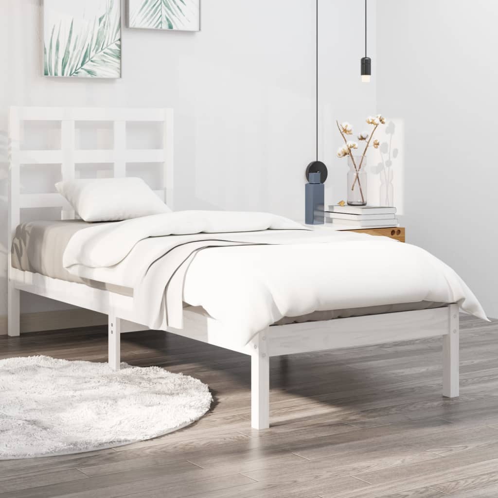 Berkfield Bed Frame White Solid Wood 75x190 cm Small Single