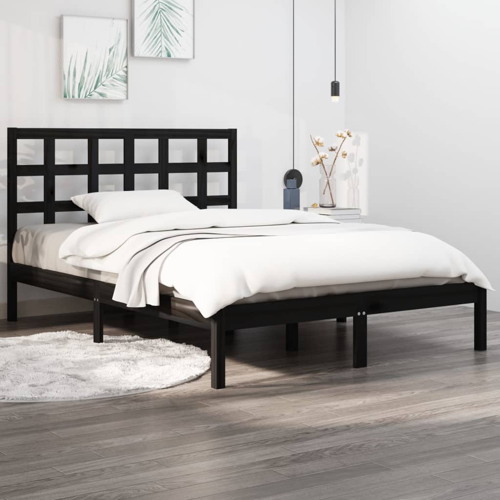 Berkfield Bed Frame Black Solid Wood 135x190 cm Double