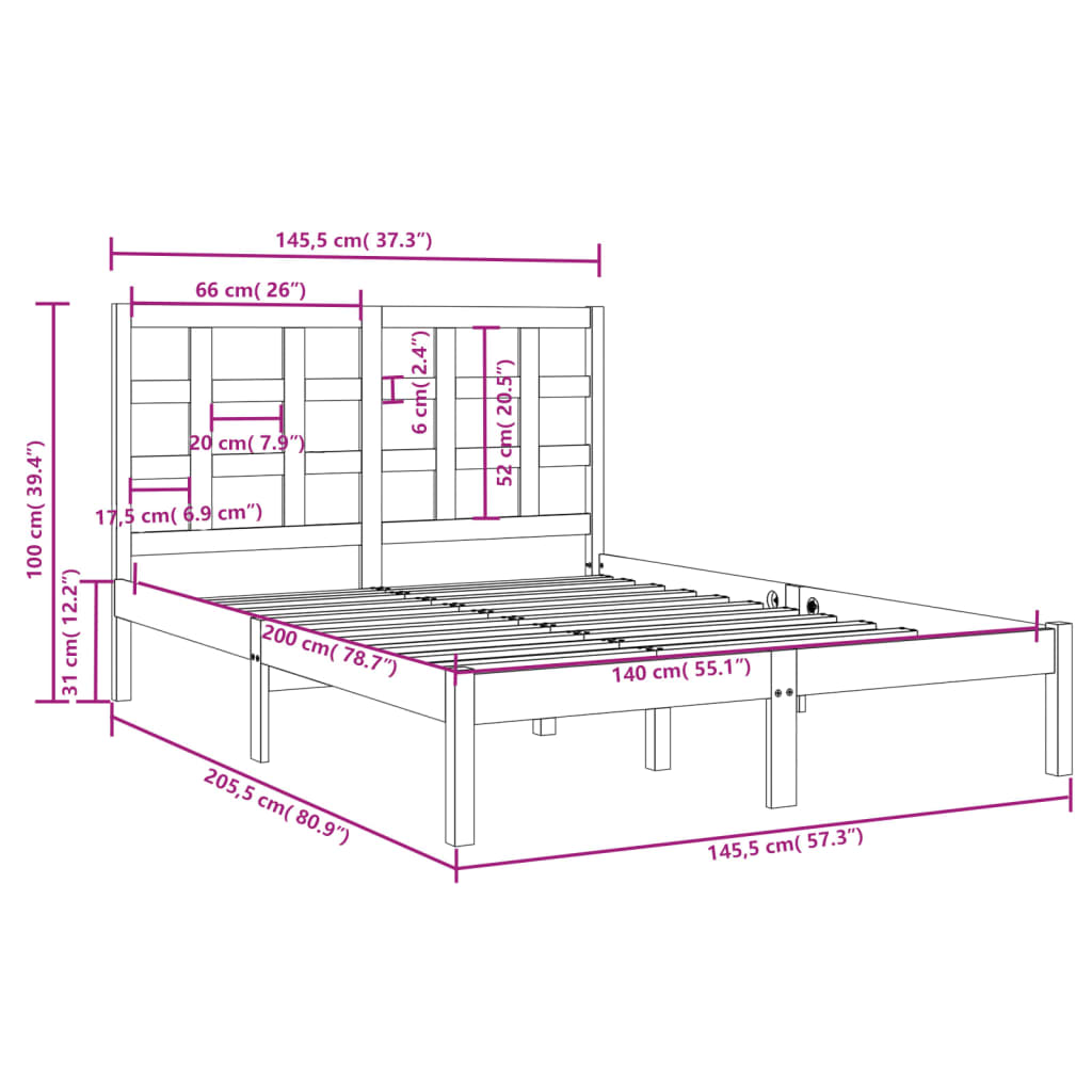 Berkfield Bed Frame Solid Wood 140x200 cm