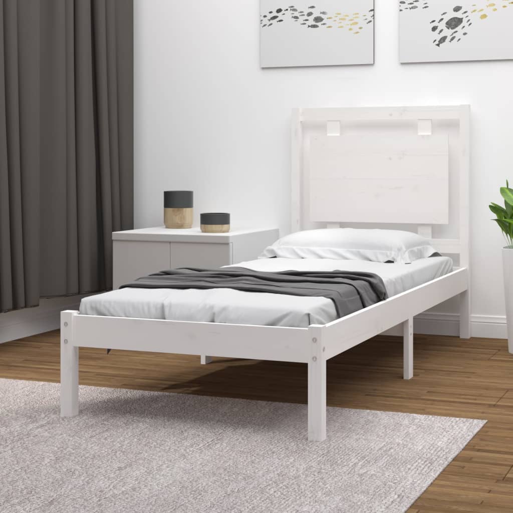Berkfield Bed Frame White Solid Wood 75x190 cm Small Single