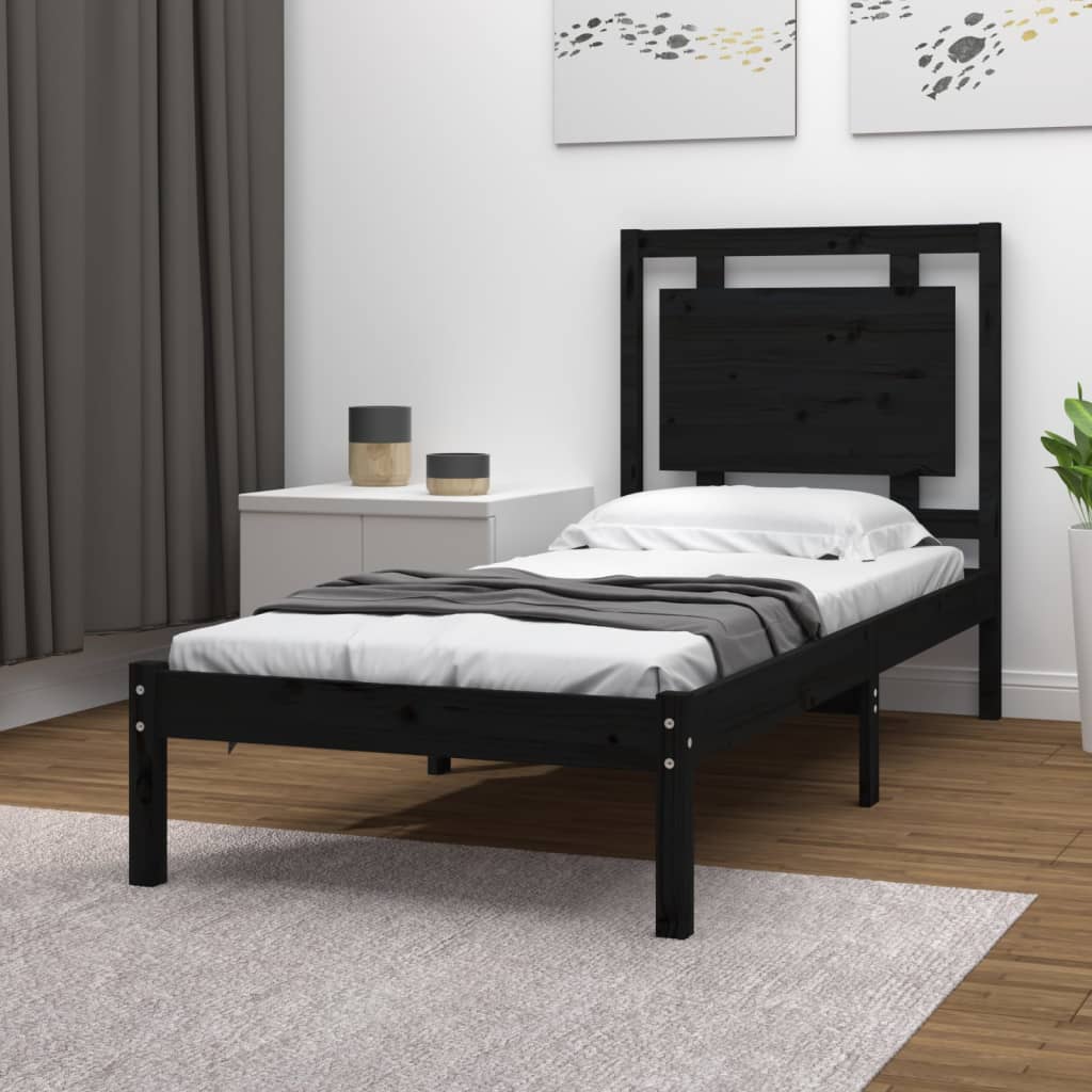 Berkfield Bed Frame Black Solid Wood 75x190 cm Small Single