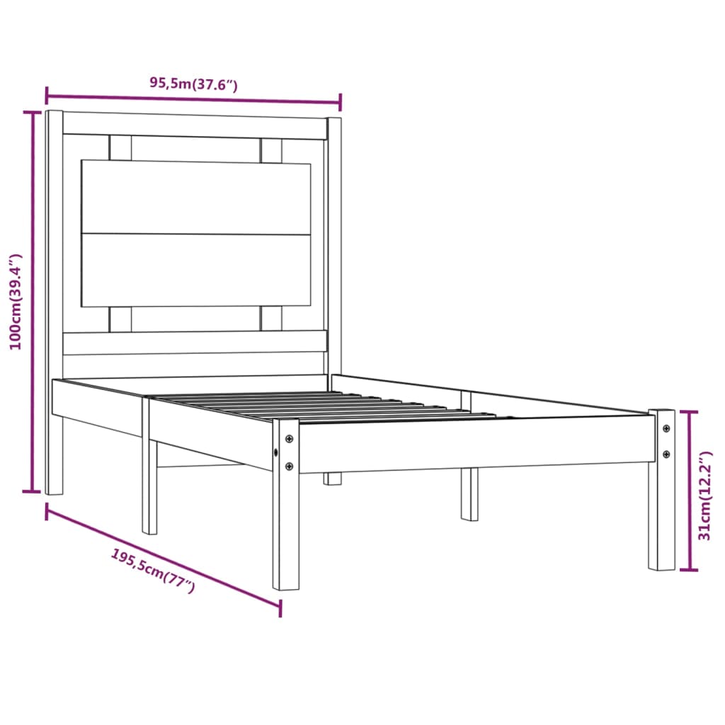 Berkfield Bed Frame Solid Wood 90X190 cm Single
