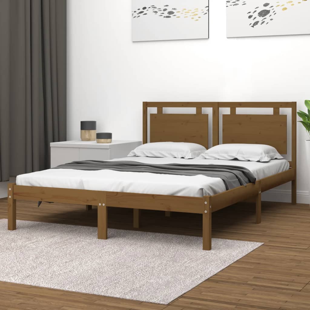 Berkfield Bed Frame Honey Brown Solid Wood 140x190 cm
