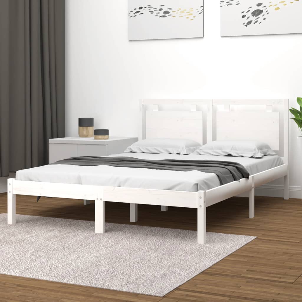 Berkfield Bed Frame White Solid Wood 150x200 cm King Size