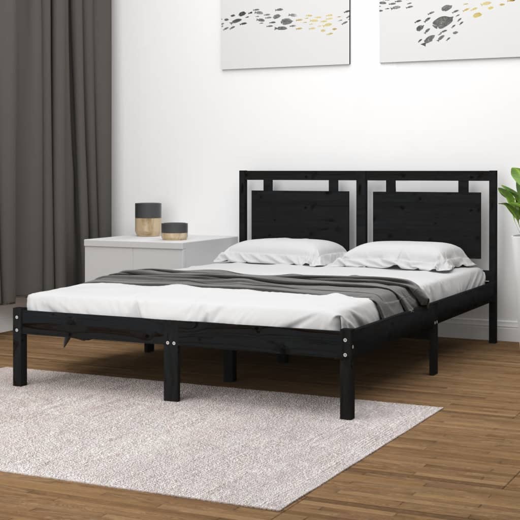 Berkfield Bed Frame Black Solid Wood 200x200 cm