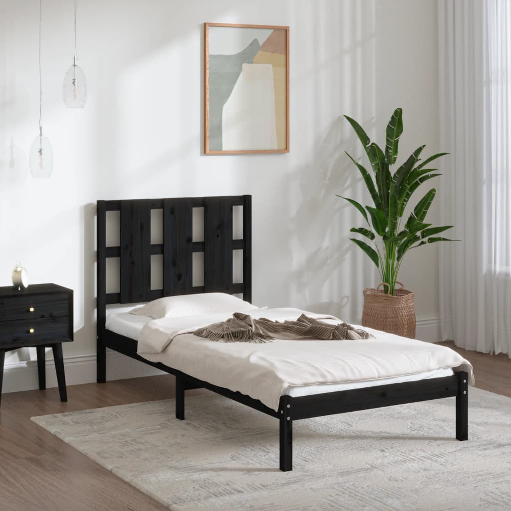Berkfield Bed Frame Black Solid Wood 90X190 cm Single