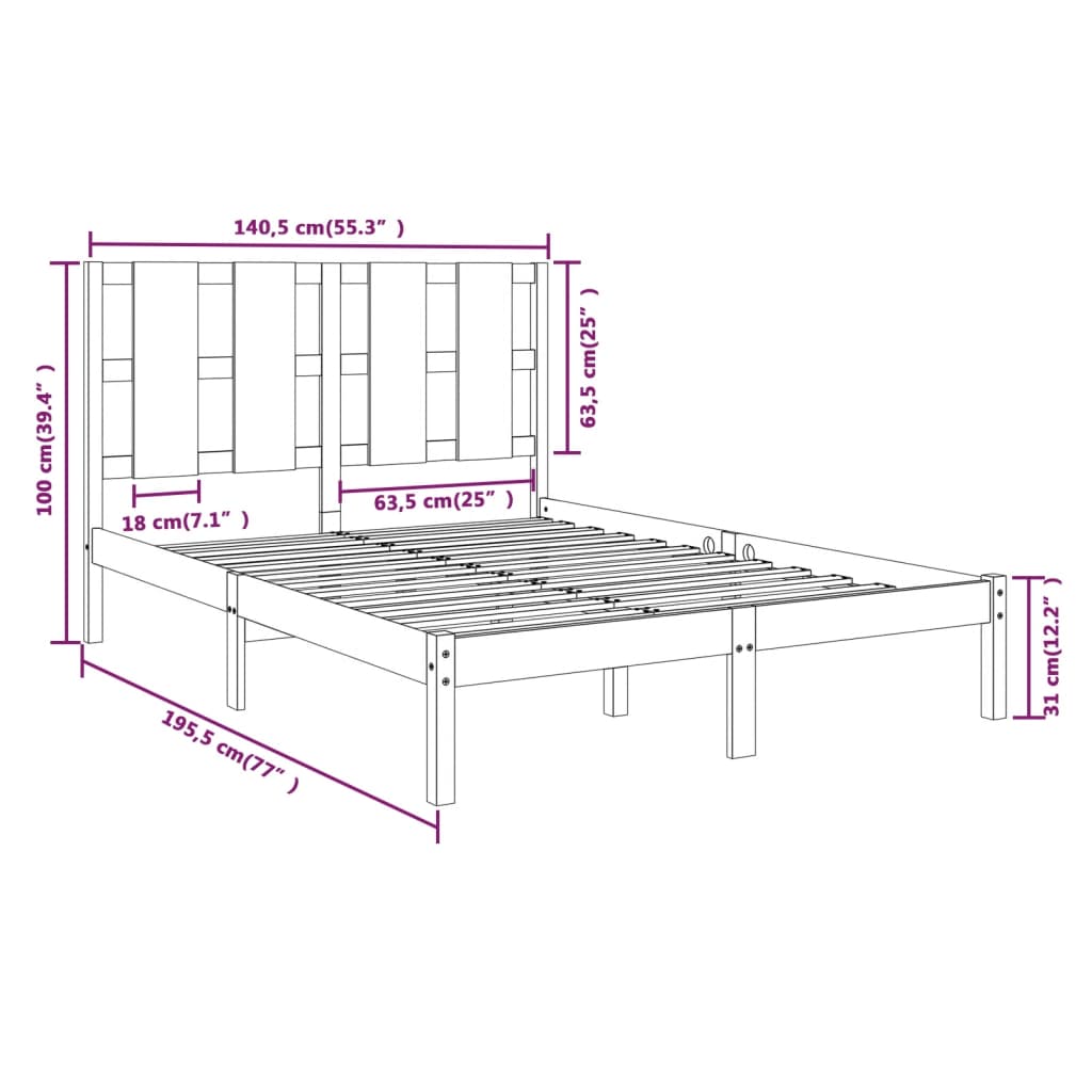 Berkfield Bed Frame Grey Solid Wood 135x190 cm Double