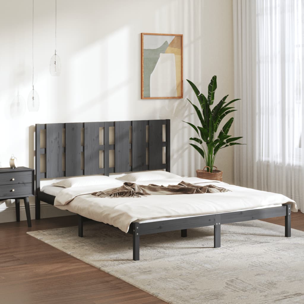 Berkfield Bed Frame Grey Solid Wood 150x200 cm King Size