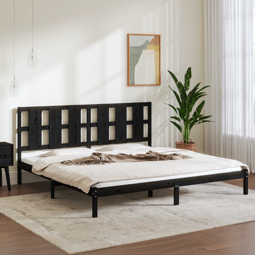 Berkfield Bed Frame Black Solid Wood 180x200 cm Super King Size