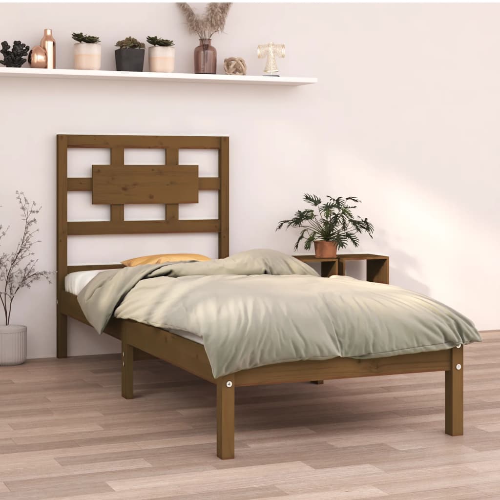 Berkfield Bed Frame Honey Brown Solid Wood 75x190 cm Small Single