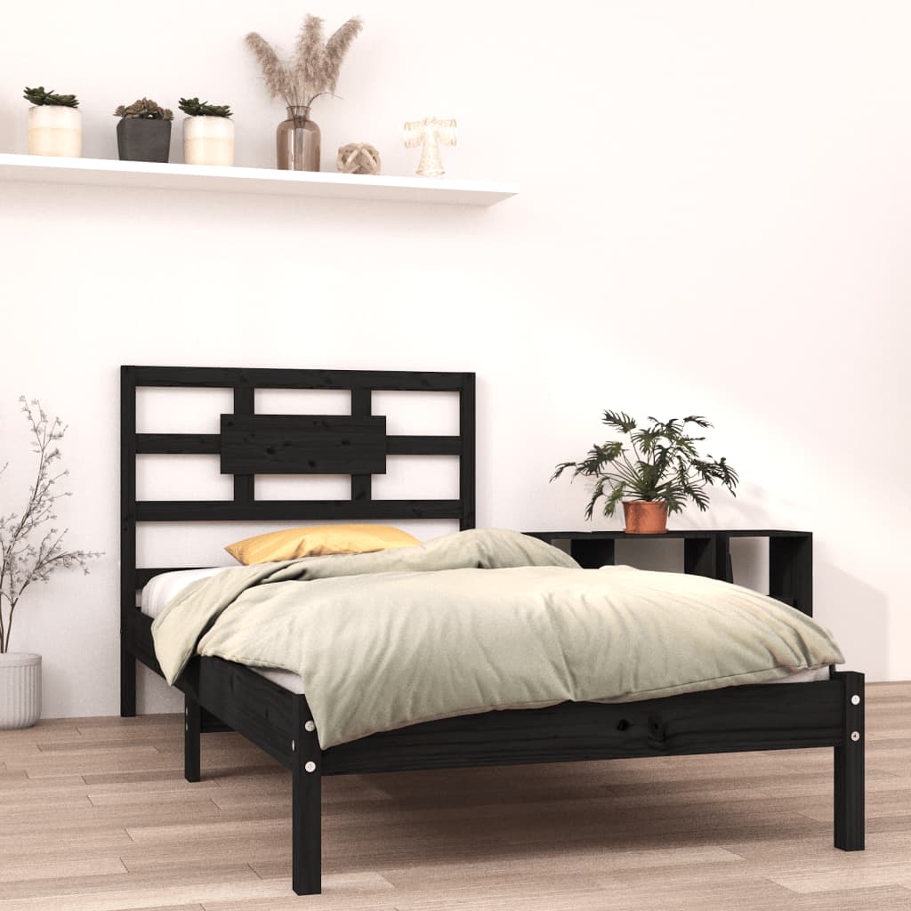 Berkfield Bed Frame Black Solid Wood 90X190 cm Single
