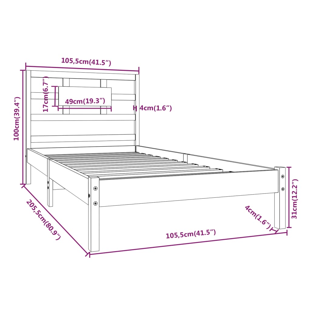 Berkfield Bed Frame Black Solid Wood 100x200 cm