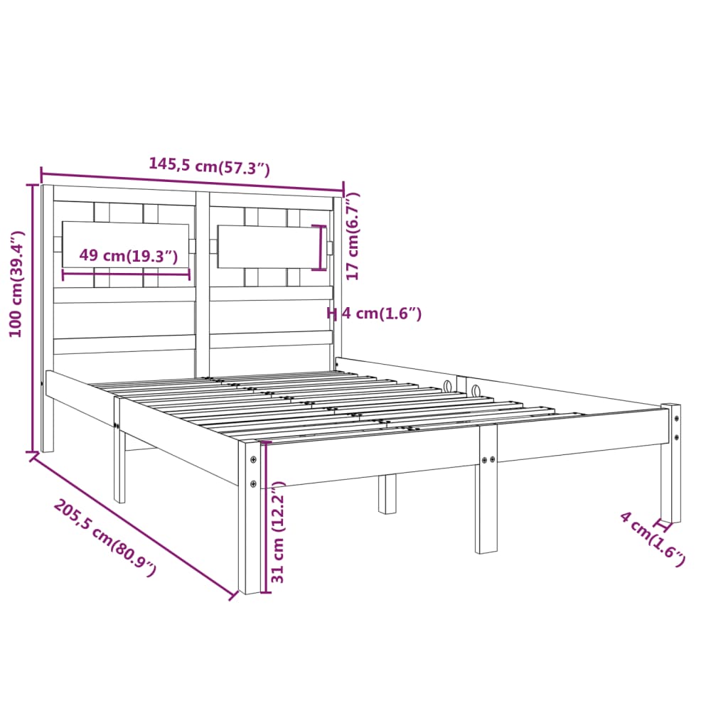 Berkfield Bed Frame Grey Solid Wood 140x200 cm