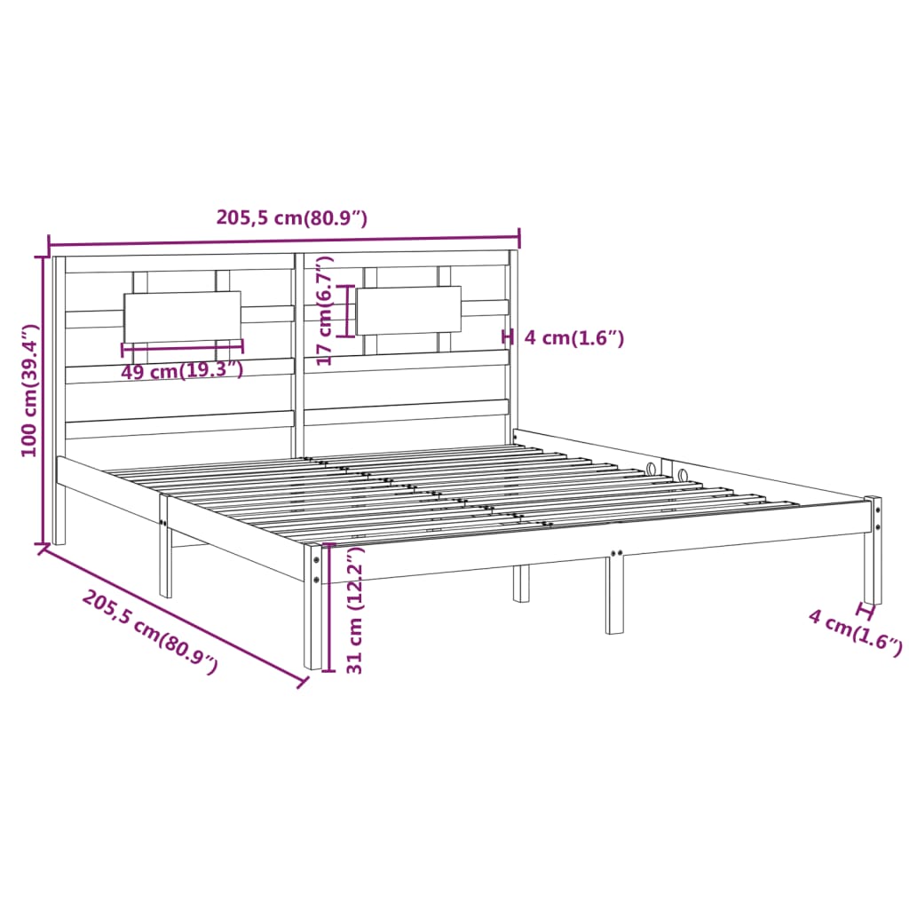 Berkfield Bed Frame White Solid Wood 200x200 cm