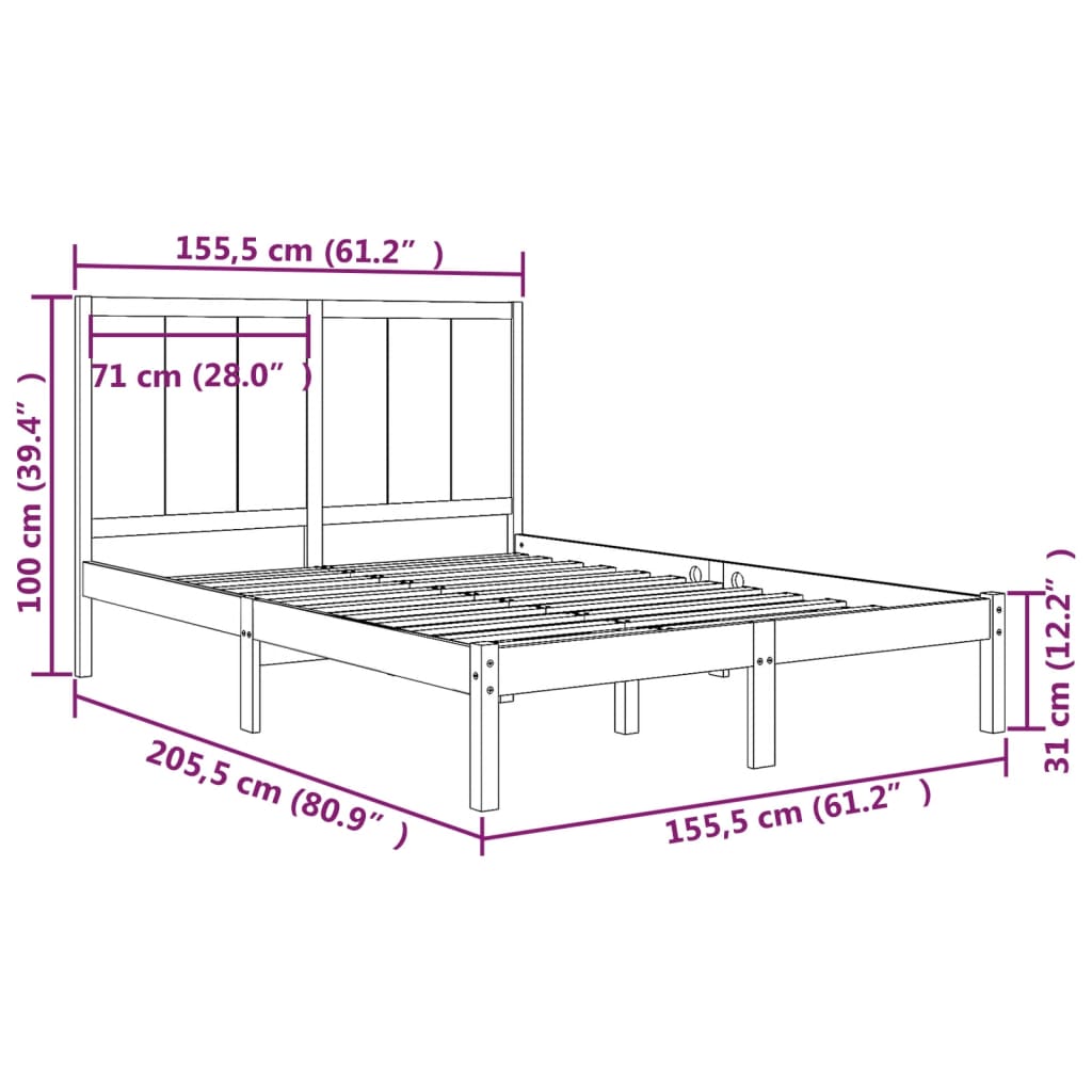 Berkfield Bed Frame White Solid Wood Pine 150x200 cm King Size