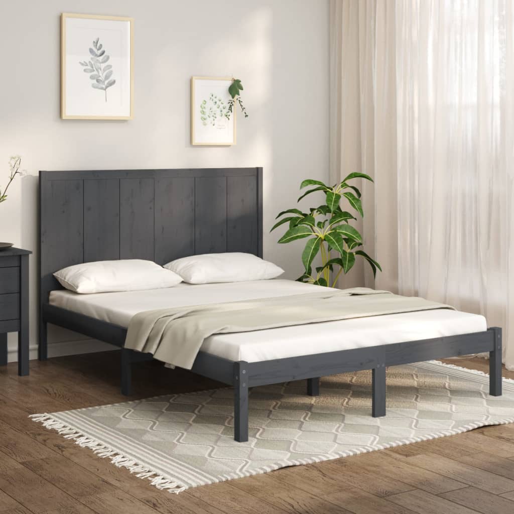 Berkfield Bed Frame Grey Solid Wood Pine 150x200 cm King Size