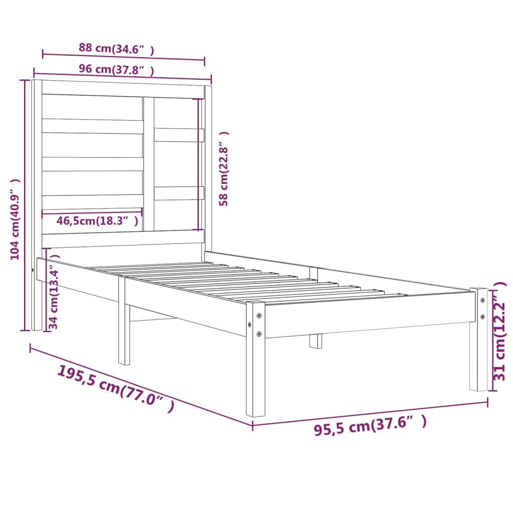 Berkfield Bed Frame Solid Wood 90X190 cm Single