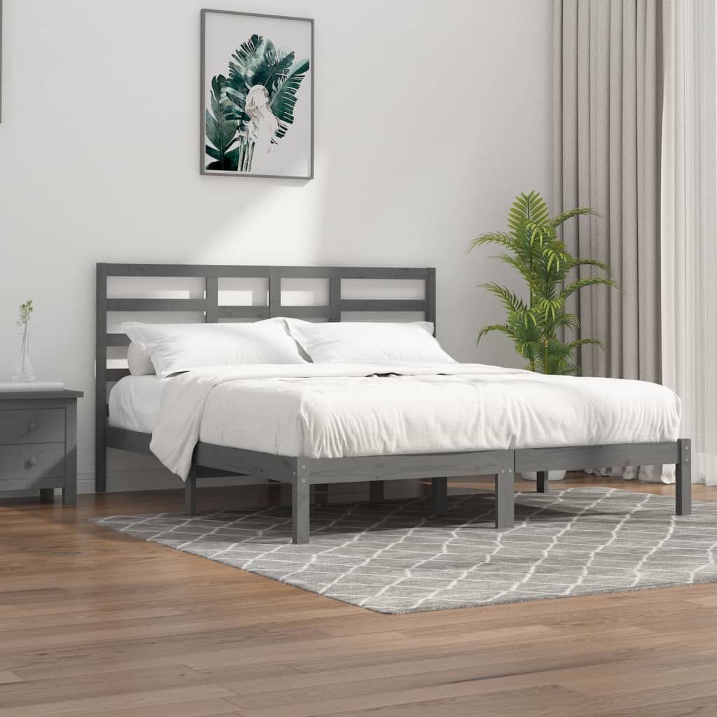 Berkfield Bed Frame Grey Solid Wood 200x200 cm