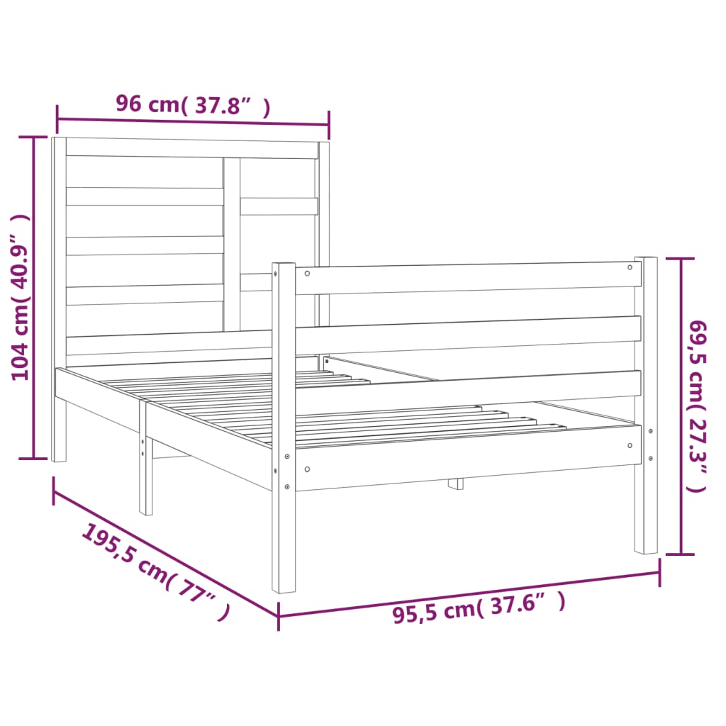 Berkfield Bed Frame White Solid Wood 90X190 cm Single