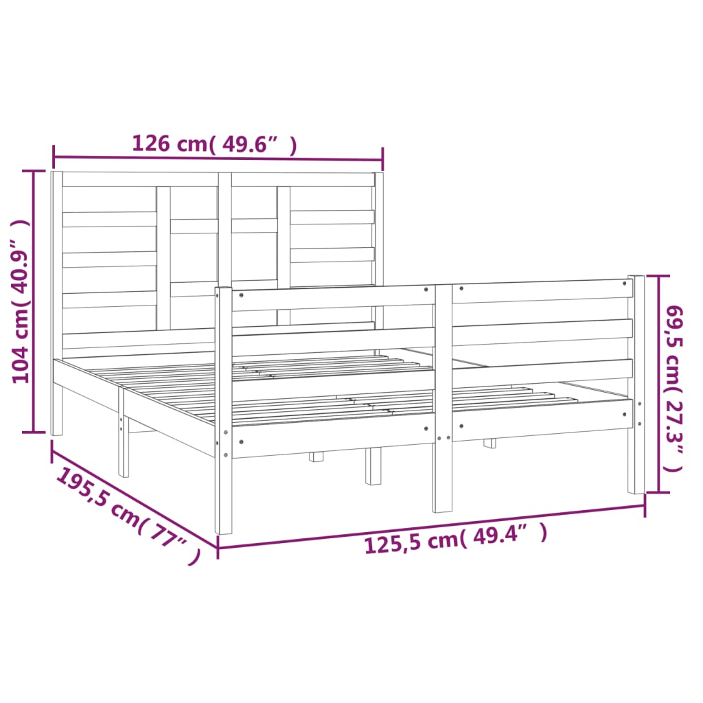 Berkfield Bed Frame Grey Solid Wood 120x190 cm Small Double