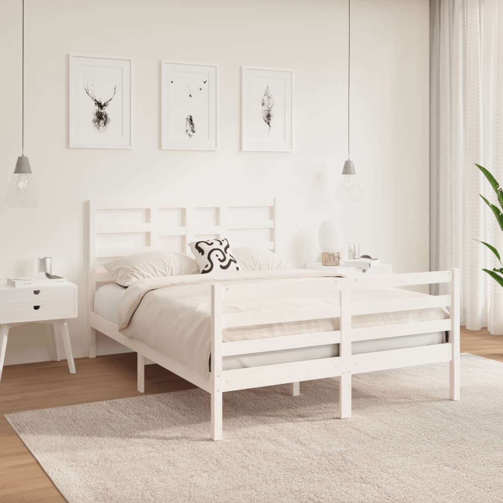 Berkfield Bed Frame White Solid Wood 135x190 cm Double