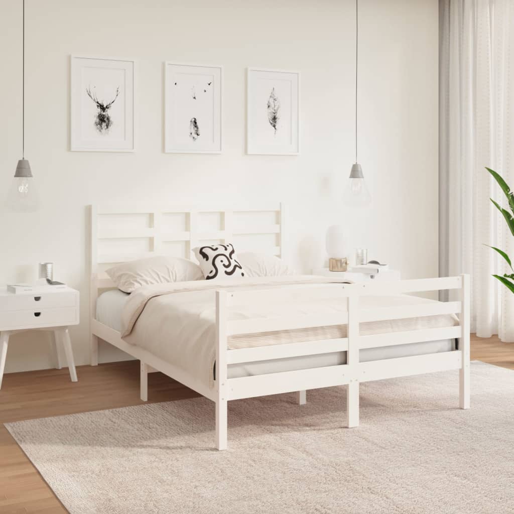 Berkfield Bed Frame White Solid Wood 140x190 cm