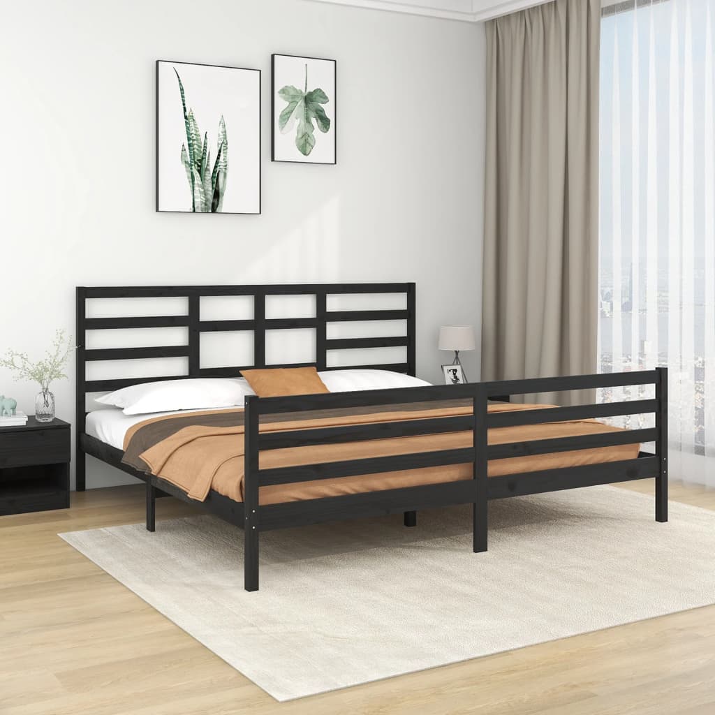 Berkfield Bed Frame Black Solid Wood 200x200 cm