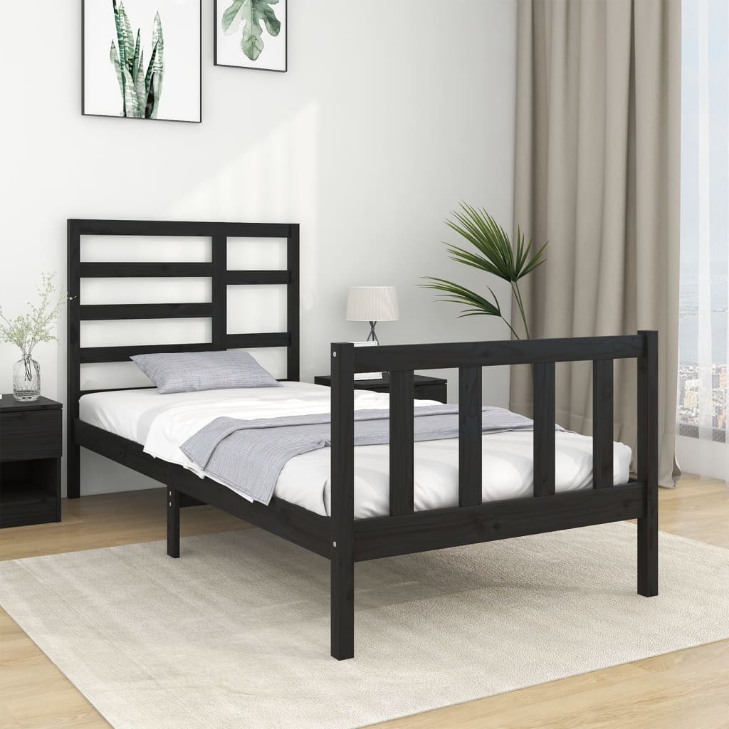 Berkfield Bed Frame Black Solid Wood 90X190 cm Single