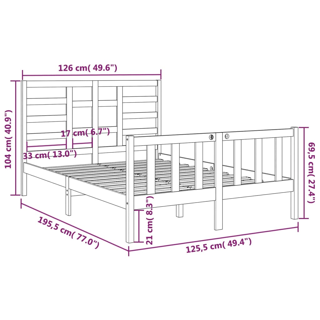 Berkfield Bed Frame Honey Brown Solid Wood 120x190 cm Small Double