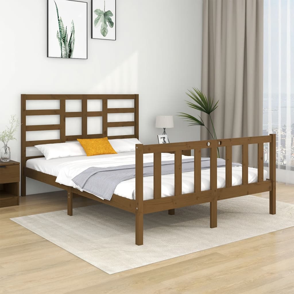Berkfield Bed Frame Honey Brown Solid Wood 140x190 cm