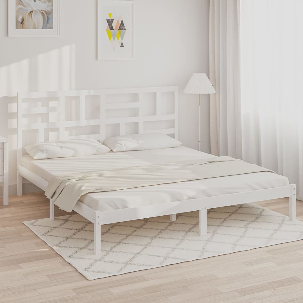 Berkfield Bed Frame White Solid Wood 180x200 cm Super King Size
