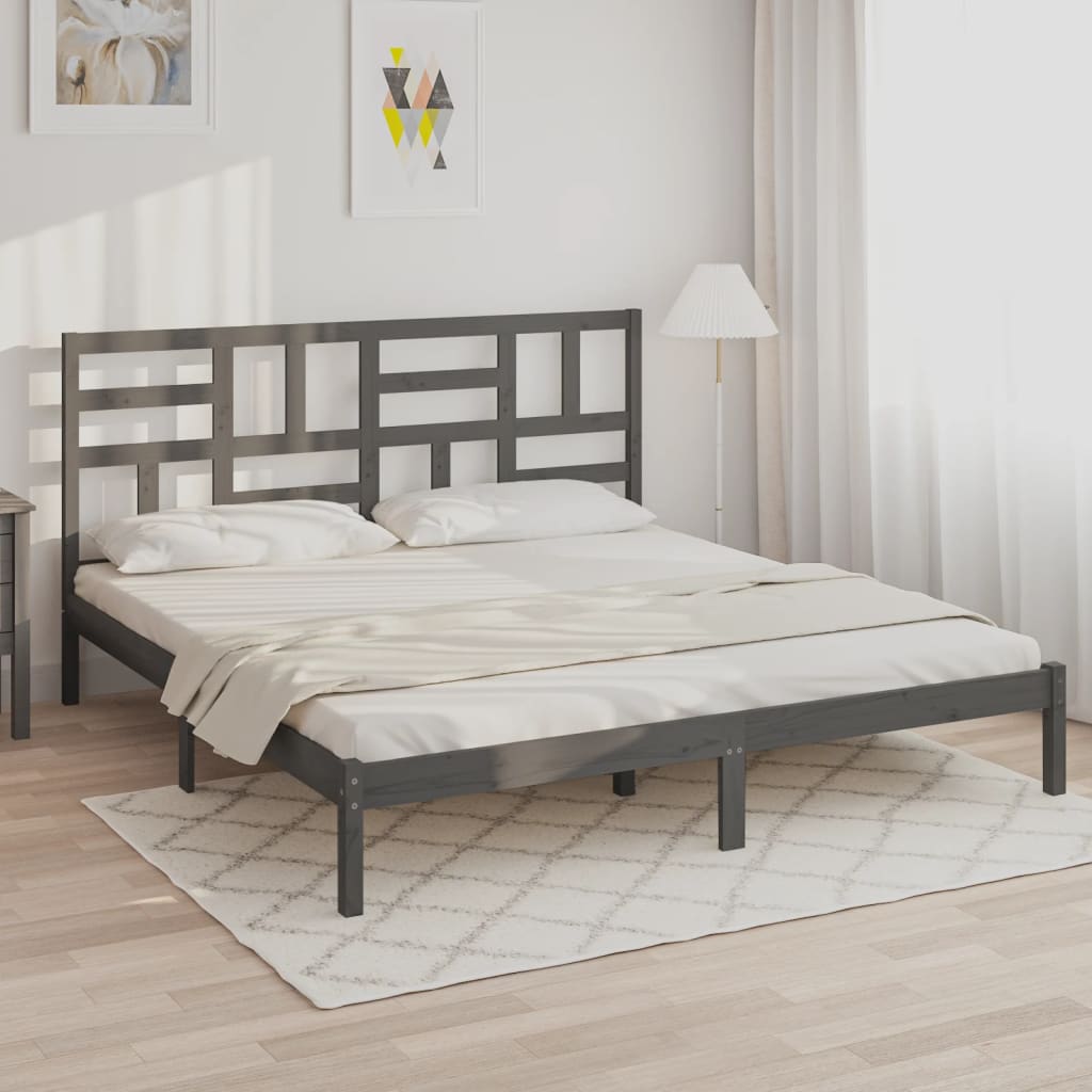 Berkfield Bed Frame Grey Solid Wood 200x200 cm